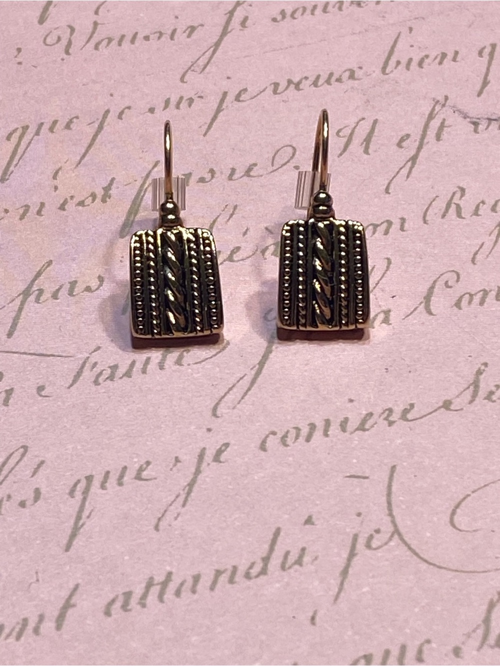 Vintage Signed LC Liz Claiborne Gold Tone
Textured Rectangle Drop Earrings